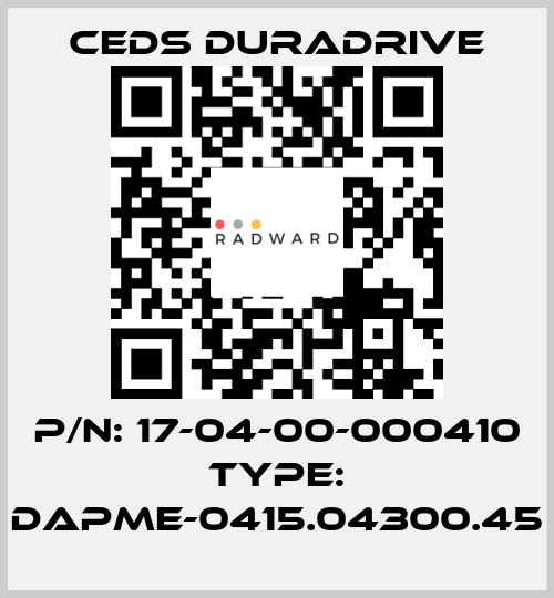 P/N: 17-04-00-000410 Type: DAPME-0415.04300.45 Ceds Duradrive