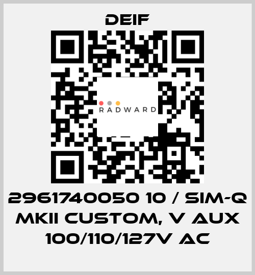 2961740050 10 / SIM-Q MKII CUSTOM, V aux 100/110/127V AC Deif