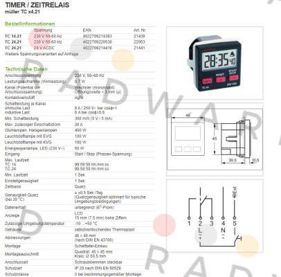 TC 14.21 - 230V 50-60 Hz / PN: 21439 Hugo Muller