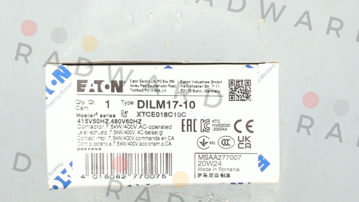 p/n: 277007, Type: DILM17-10(415V50HZ,480V60HZ) Moeller (Eaton)