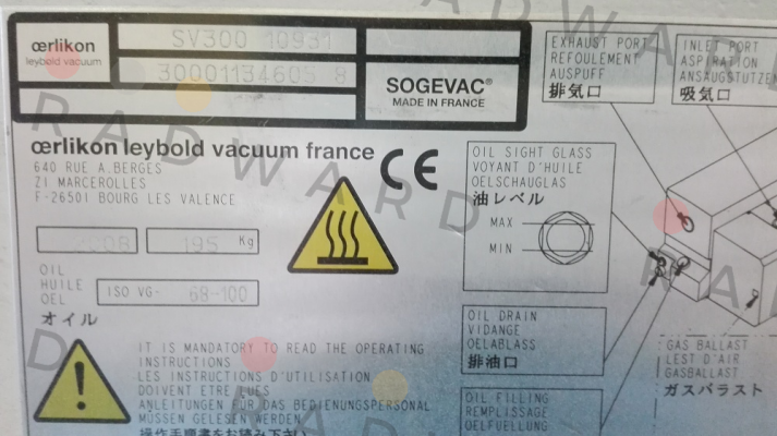 Plate Valves For Vacuum PumpMOD: Sogevac SV 300 10931 LEYBOLD  Leybold