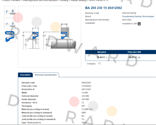 40412062 Simmerring 200X230X15 BA  SIMRIT