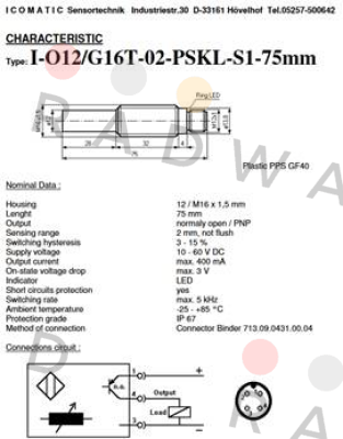 I- O12/G16T-02-PSKL-S1-75mm ICOMATIC Sensortechnik