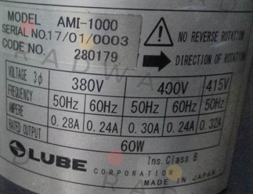 Model:AMI-1000  S/N:17/01/0003 oem Lube