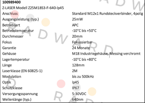 Z25M18S3-F-640-lp45 Z-LASER