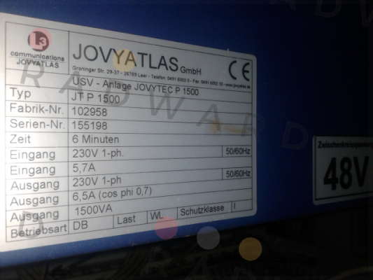 USV JOVYTEC P 1500-6 JOVYATLAS