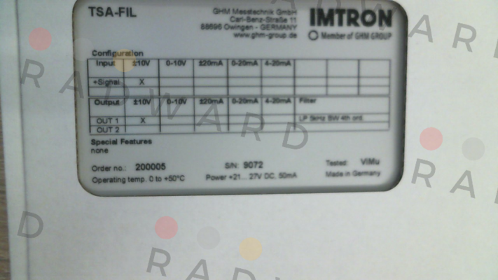 501542 - TSA-FIL1-V1-5K-BW-V1 Imtron