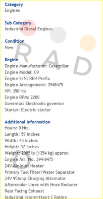 C9 – 350HP  Caterpillar