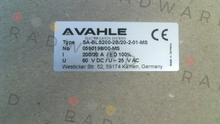 SA-BLS200-2B/20-2-01-MS (p/n 0590198/00-MS) Vahle