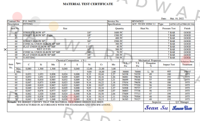 Inspection certificate 3.1 Landefeld