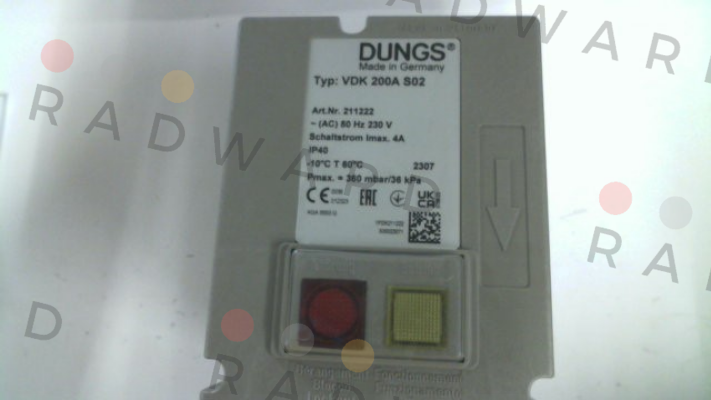 P/N: 211222, Type: VDK 200A S02 Dungs